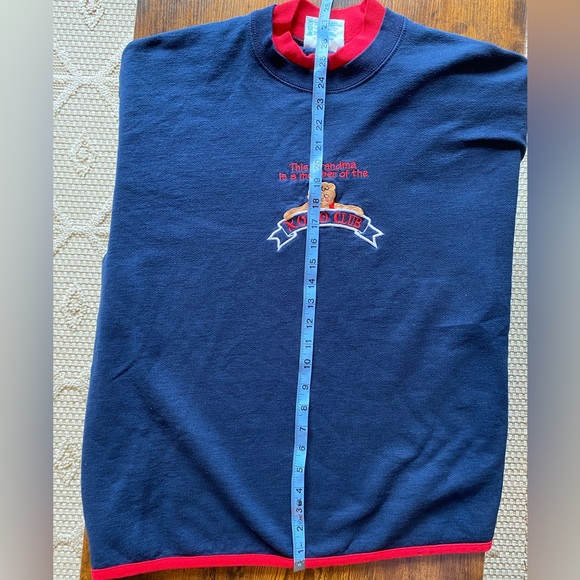 Vintage Grandma Sweatshirt 90s Teddy Bear Embroidered Navy Red mc sportswear 2XL - Picture 3 of 10